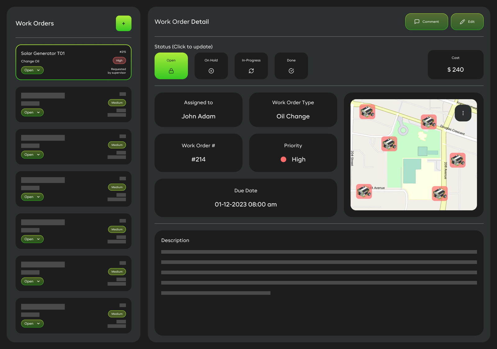 Ionic Rentals work order detail panel