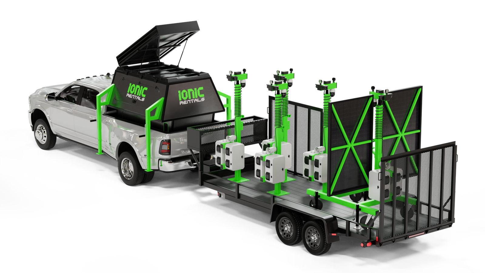 IONIC Rentals hybrid generator and mobile security tower trailer for construction sites