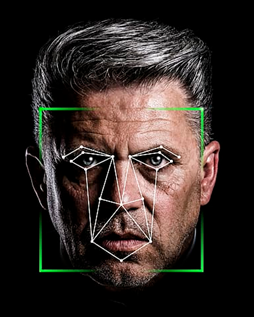 AI facial recognition identifying a person in frame